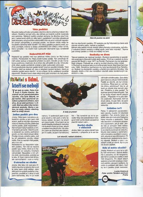 The article The magic of falling in the children's magazine Ohníček, 2000
