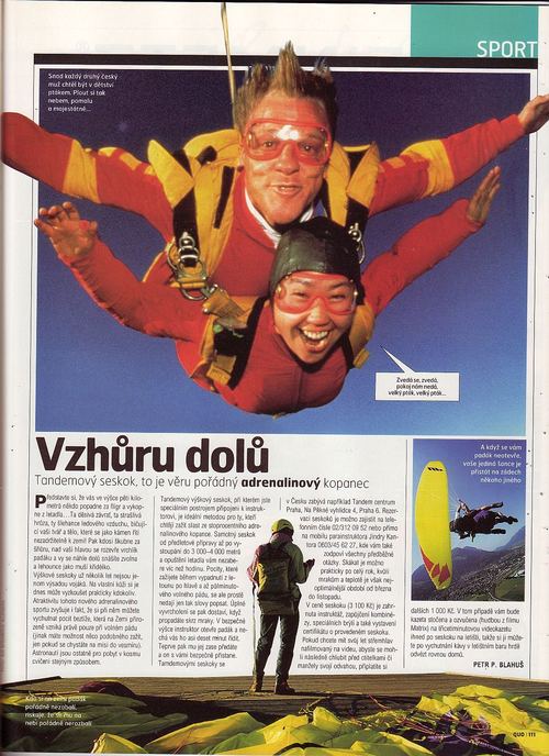 The article Up and down, about a tandem skydive, in Quo magazine, September 2000