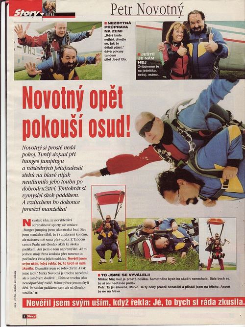 The article Novotný tempts fate again, about Petr Novotný, in Story magazine, 2002 — first page