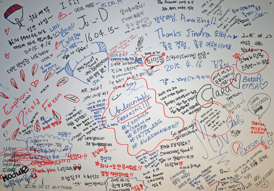 A thank-you to Jindra among the passengers' messages on the wall in the hangar